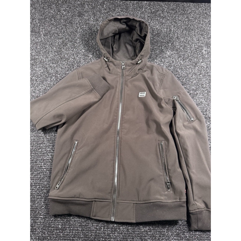 Levi's Men's Medium Hooded Softshell Jacket Black Full Zip Logo Bomber